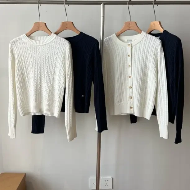 【疏疏优选】 秋冬韩系休闲风圆领纽绳纽扣长袖针织开衫外套