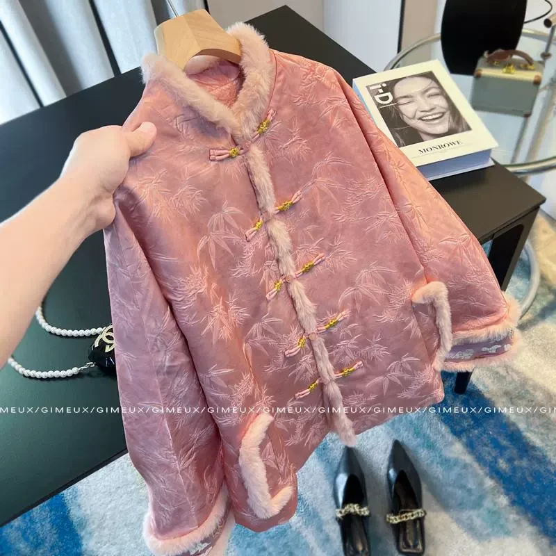 春季独特超好看国风新中式棉服外套女新款高端优雅提花拼接袖上衣
