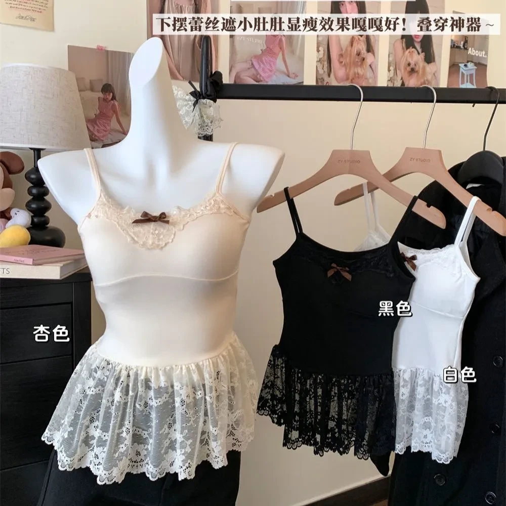 【叠穿神器】法式精致独特别致蕾丝带胸垫吊带背心女夏季性感吊带Y