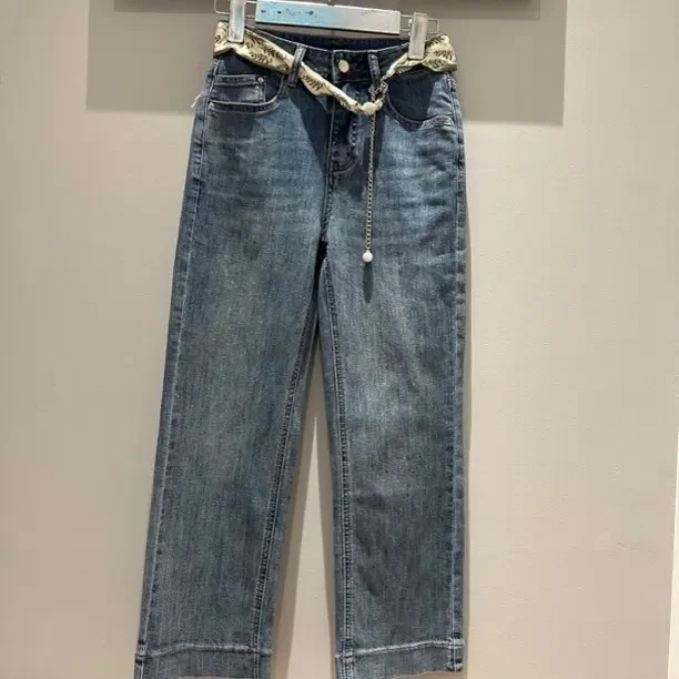 高腰直筒牛仔裤显瘦百搭复古蓝色春夏小个子窄版小直筒牛仔裤