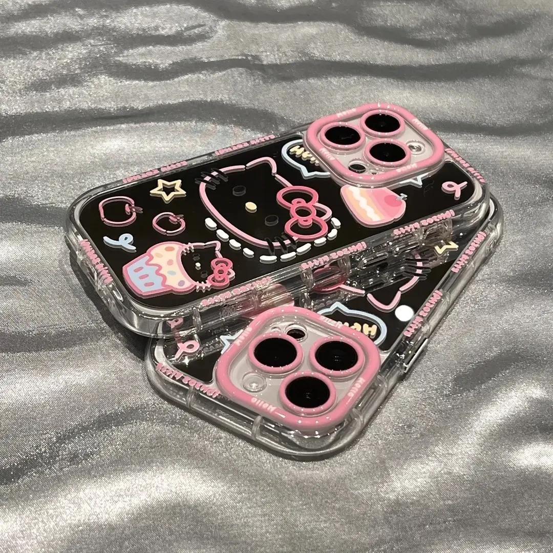 适用蛋糕粉Kitty喵镜面奶油壳苹果16手机壳华为OPPO小米镜面泡芙