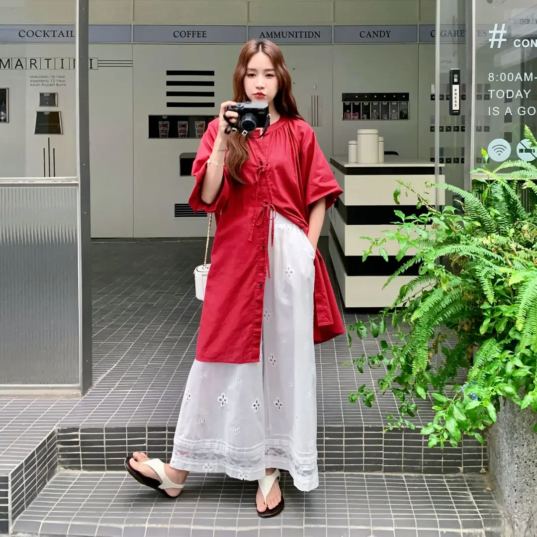 夏季韩系风套装裤女2025新款绣花连衣裙洋气耐看绣花阔腿裤两件套