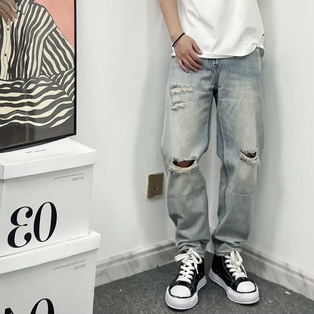 S.TYG夏列-春夏美式宽松直筒复古破洞牛仔裤ins