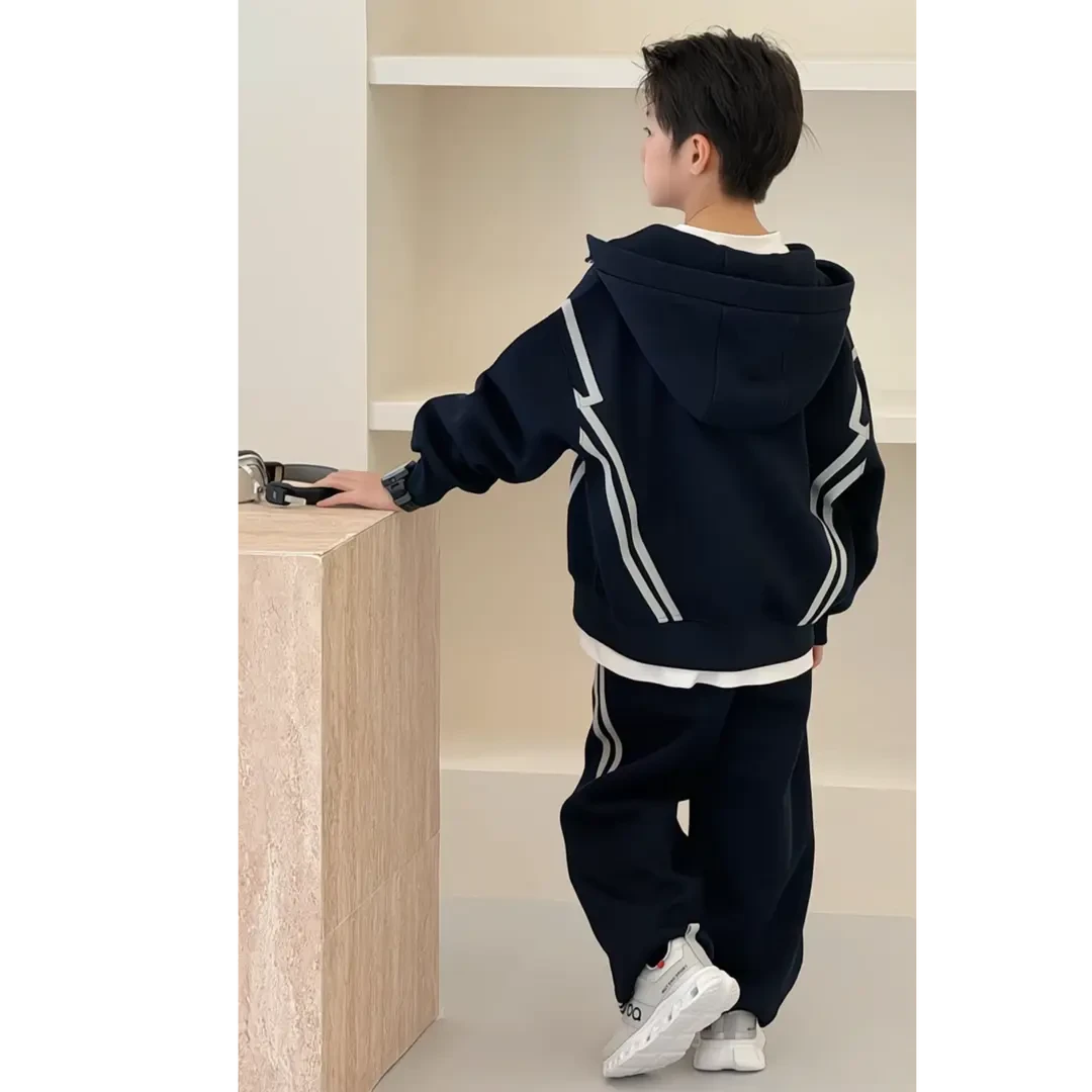[现货]男童春秋季套装2025新款连帽衣服儿童男孩开衫运动服两件套