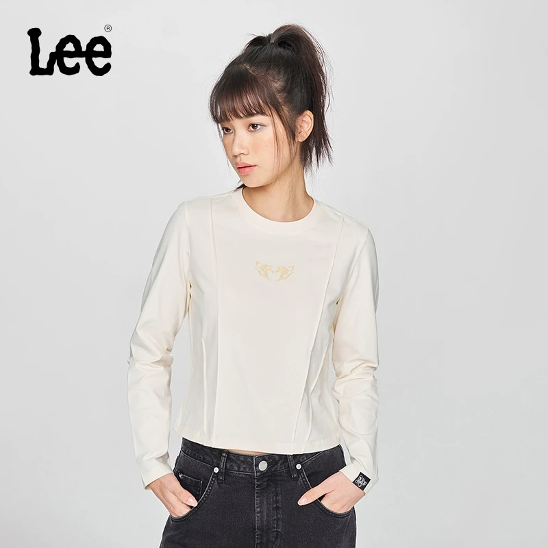 Lee25早春舒适版圆领胶印图案女长袖T恤休闲潮LWT009856K99