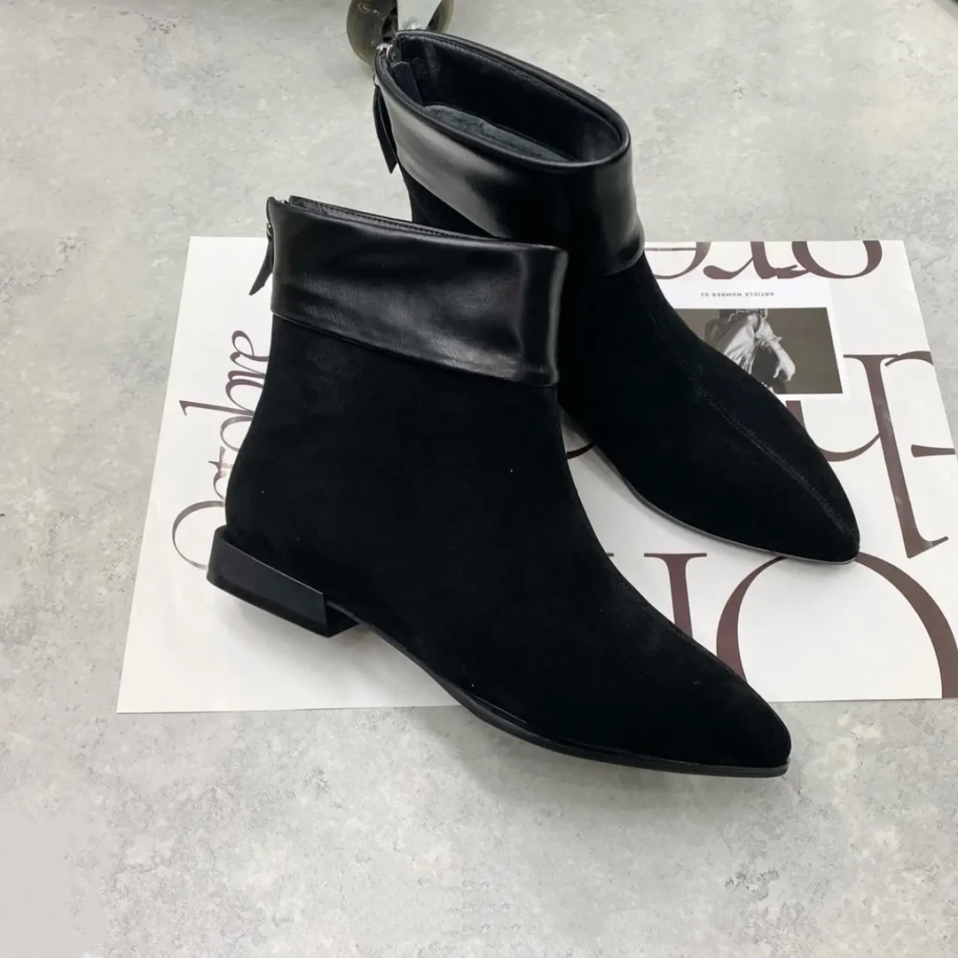 加宽加肥尖头平底简约后拉链羊京皮5960