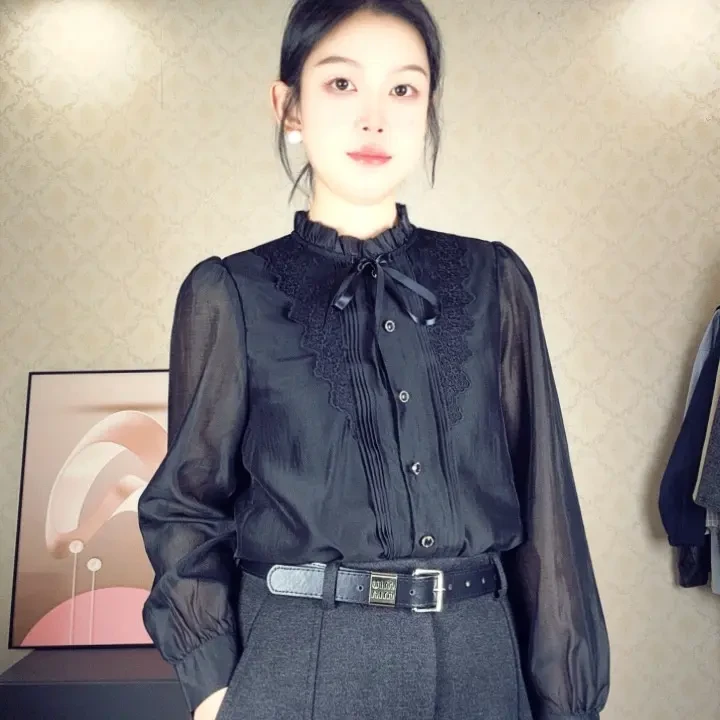 ［米瓯家］复古宫廷风百搭精致衬衫女长袖设计感上衣