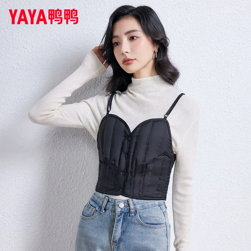 YAYA/鸭鸭修身短款时尚百搭轻薄羽绒吊带显瘦内搭马甲YE2C627782Y
