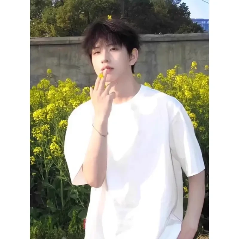 白色320g重磅硬挺T恤男夏季新疆长绒棉短袖内搭打底纯棉五分半袖