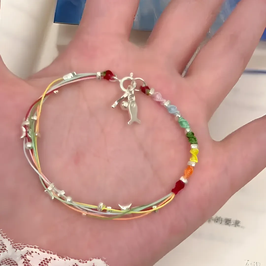 【视频款】小鱼彩虹手链编织五彩绳星星手工diy制作材料送朋友L829
