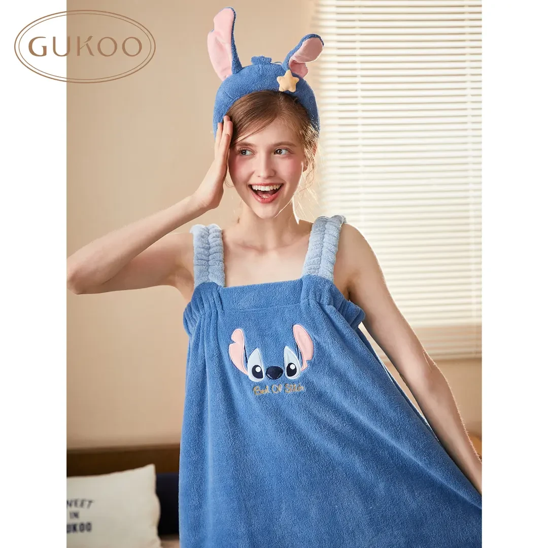 【Gukoo果壳】迪士尼史迪仔系列浴室洗浴用品女士浴裙发带干发帽