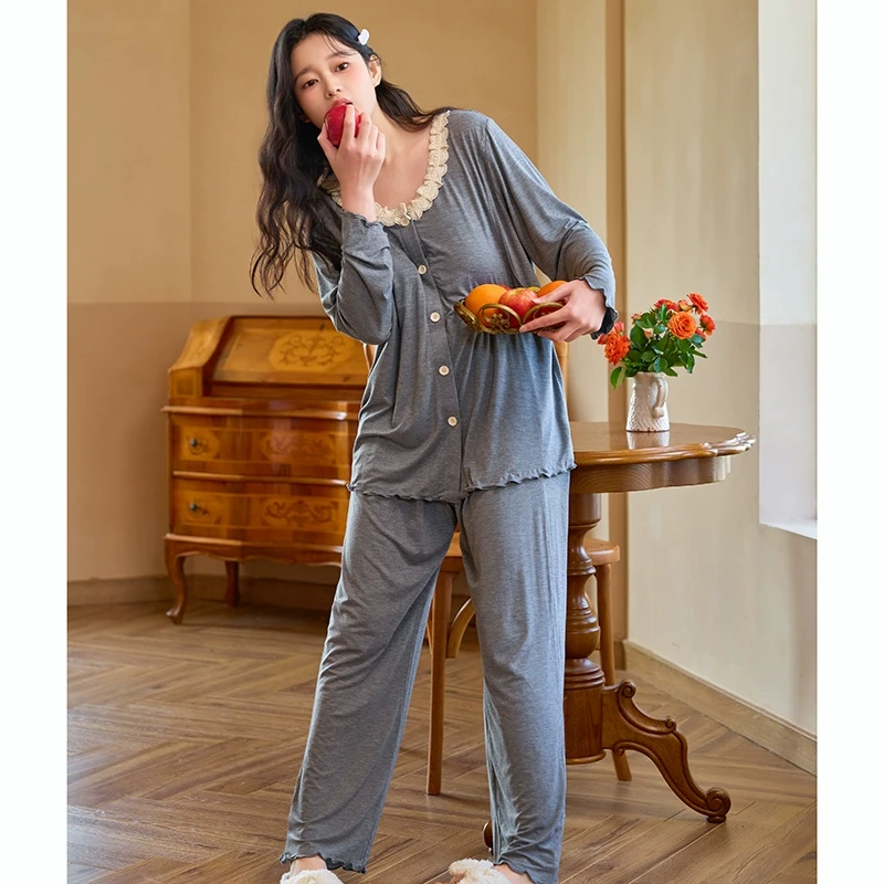 带胸垫月子服春秋产后莫代尔孕妇睡衣夏待产哺乳家居服套装88182