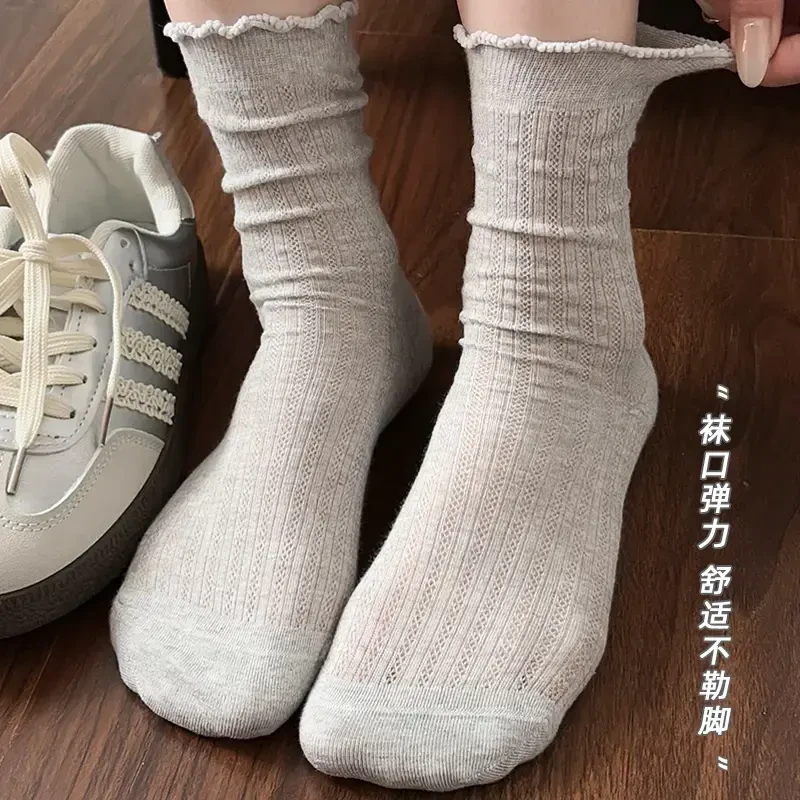 【欧若风】夏季薄款网眼镂空透气韩系ins纯色百搭中筒袜堆堆长袜cfc