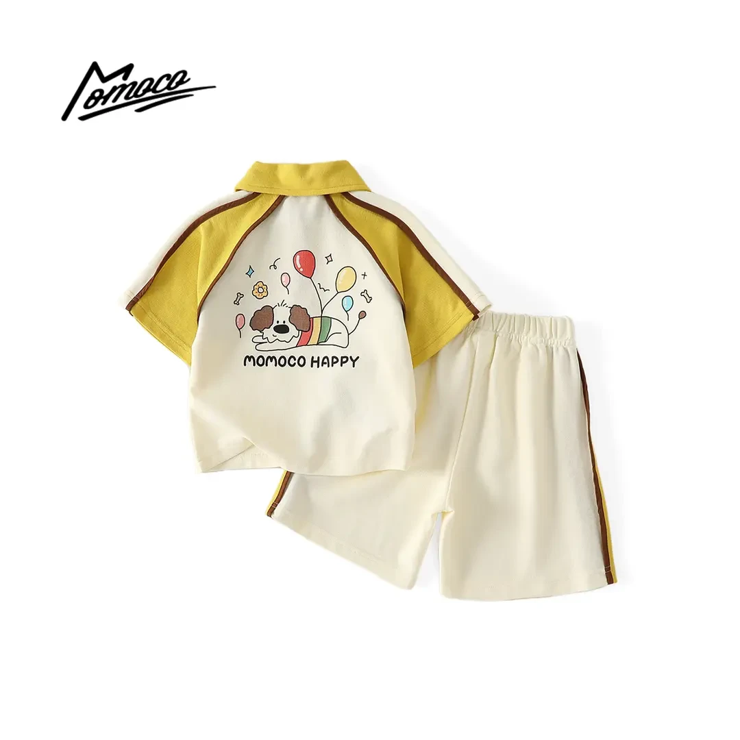 MOMOCO童装夏季男童百搭印花小狗拼色短袖套装两件套77230578112