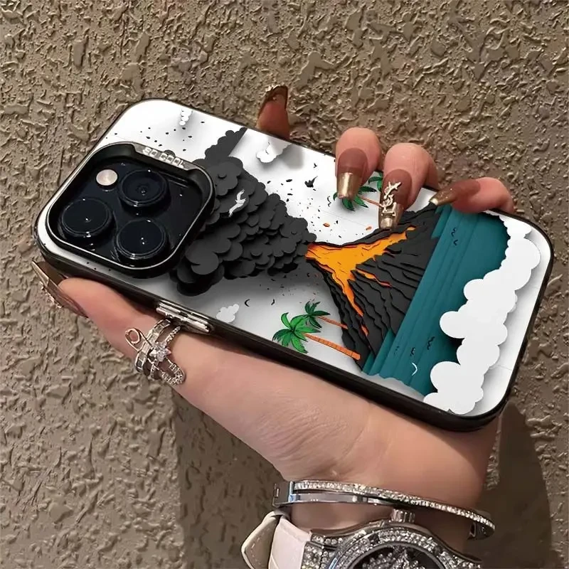 撞色元气火山喷发适用苹果16手机壳iphone15创意14/13防摔12个性x