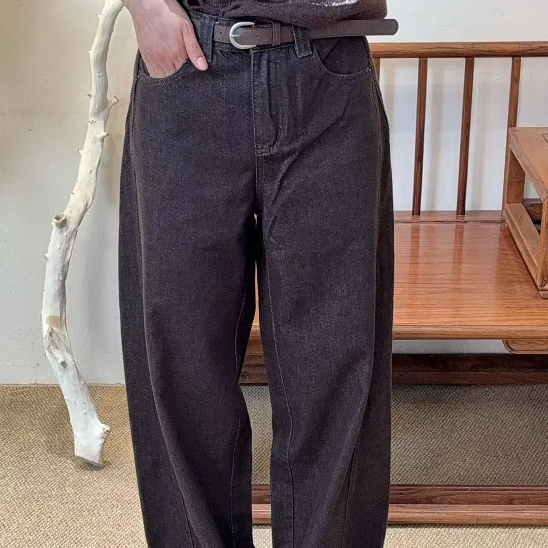 9557-直筒裤春秋女牛仔裤水洗百搭复古港风直筒时尚宽松