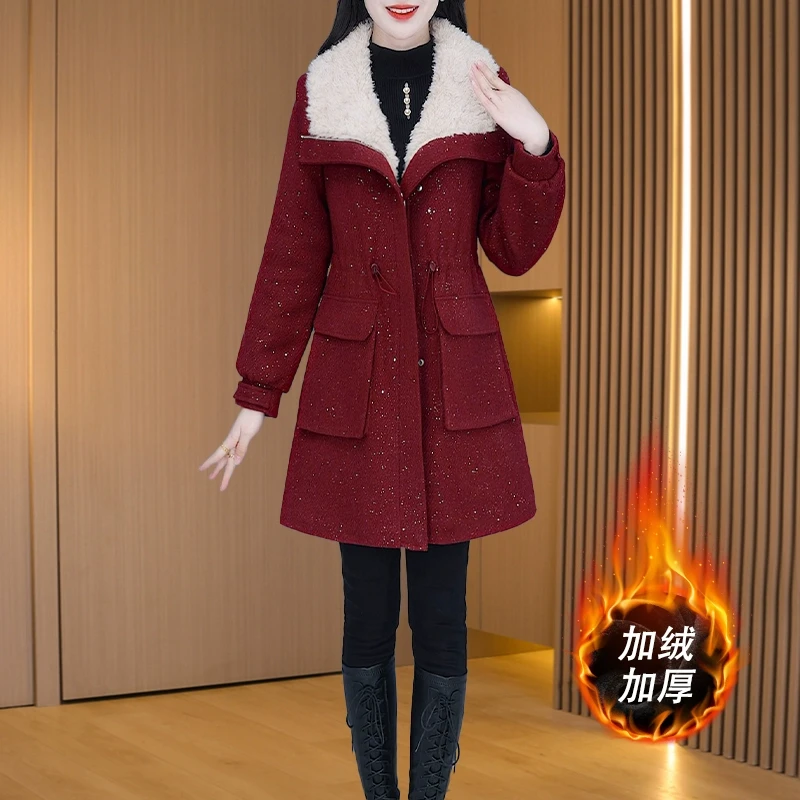 拉夏贝尔本命年派克服外套女2025春秋新款高级感爆款加厚夹棉大衣