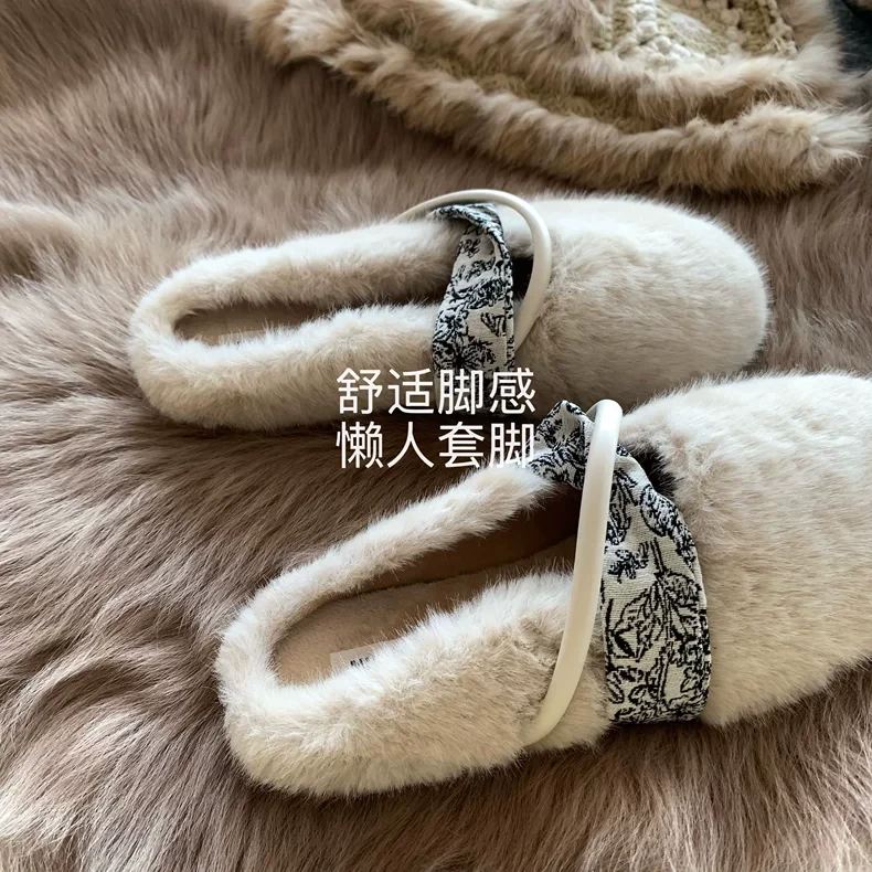 新中式!精致优雅!温柔感~梦玲色气质穆勒毛毛拖鞋女冬外穿chic
