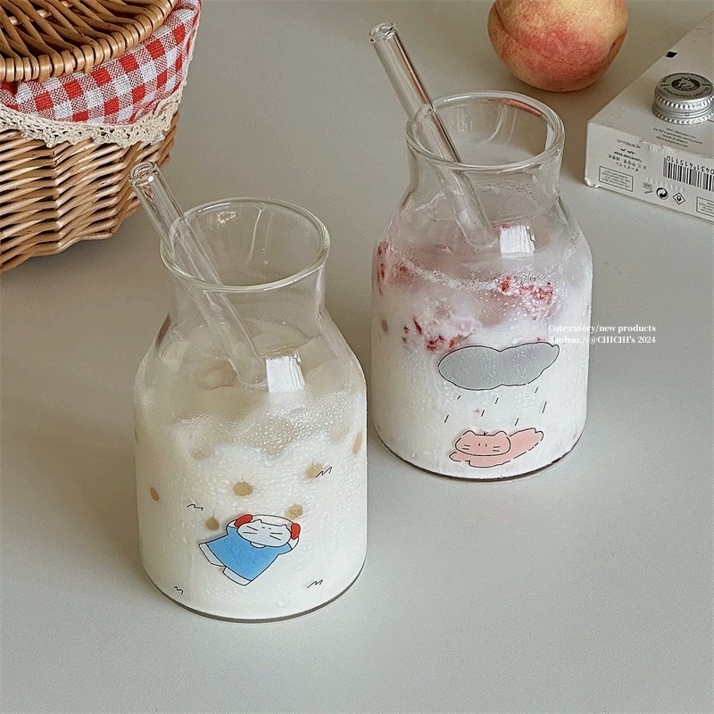 小猫薄荷味~hin能装可爱胖嘟嘟玻璃杯饮品牛奶咖啡耐高温吸管杯子
