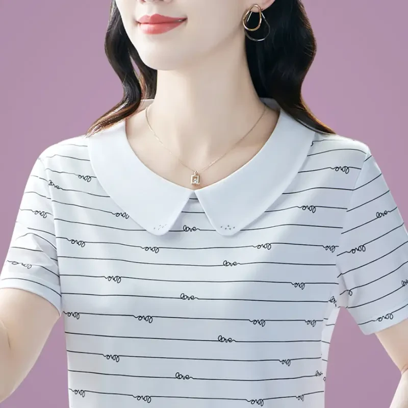 优选好品质白色冰丝短袖t恤女夏季洋气妈妈上衣翻领运动polo衫潮