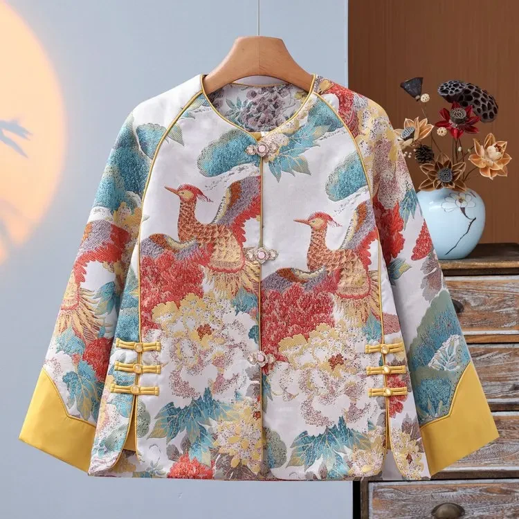 中国风女装妈妈装复古中式女装重工刺绣唐装外套高端气质盘扣上衣
