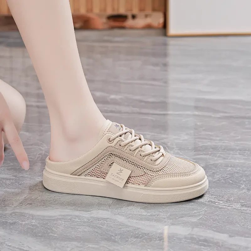 时尚百搭半拖鞋女夏季透气无后跟半托懒人鞋厚底包头一脚蹬凉拖鞋