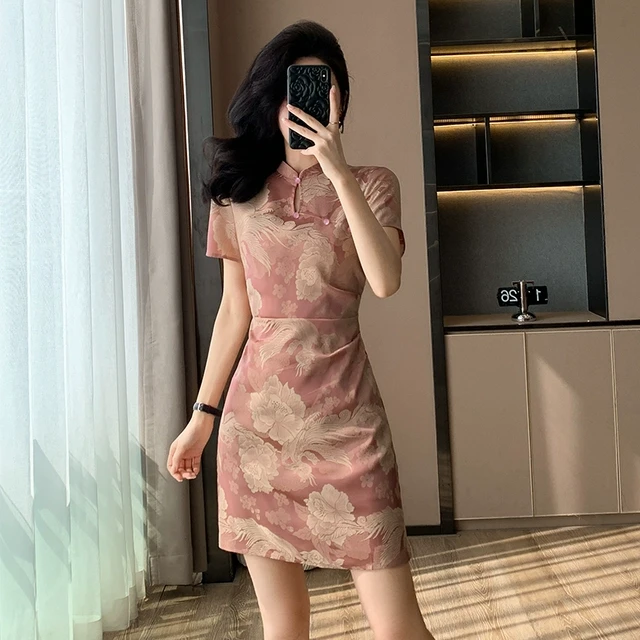 新中式国风改良旗袍裙女春夏季新款洋气褶皱显瘦送考连衣裙小个子