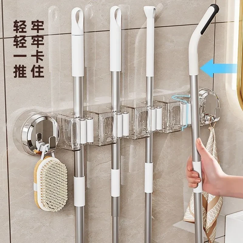 拖把夹吸盘式挂钩置物架卫生间双重强力挂架浴室壁挂免打孔收纳架