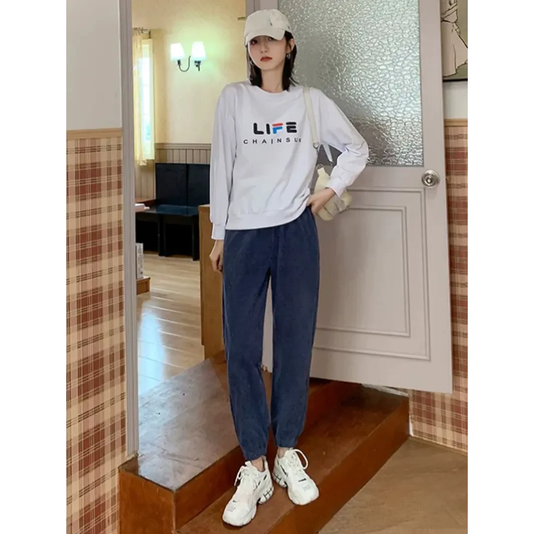 春秋宽松运动束脚裤女显瘦休闲卫裤外穿高腰灯笼裤