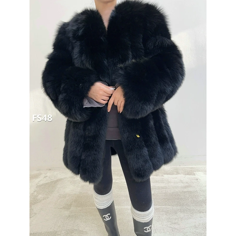 【FS48】XS码 黑狐中长款竖条狐狸毛外套（肩43胸100衣76袖62）