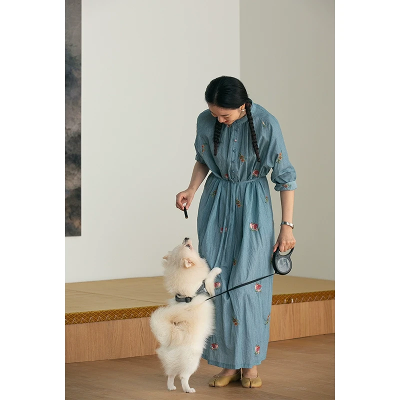 【经典回归】牧衣游原创设计炒色石榴花匹绣宽松连衣裙 硕果累累