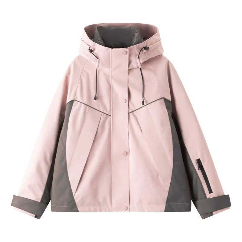 中和休闲宽松连帽羽绒服女2024冬季新款户外三合一保暖外套