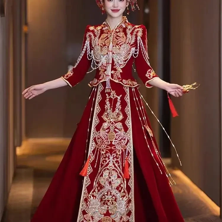 新娘结婚秀禾服2025新款冬季丝绒中式婚礼禾秀服嫁衣婚服国风秀禾