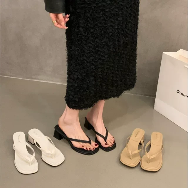 凉鞋鞋女鞋子夹脚人字拖夏季中法式外穿高跟凉拖时尚2025新款百搭
