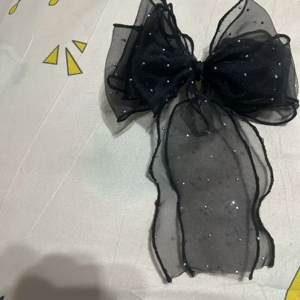 茉莉白网纱超大蝴蝶结超长飘带弹簧夹发饰