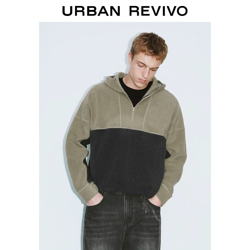 UR2025春季新款男装潮流休闲撞色连帽超宽松卫衣UMV450036