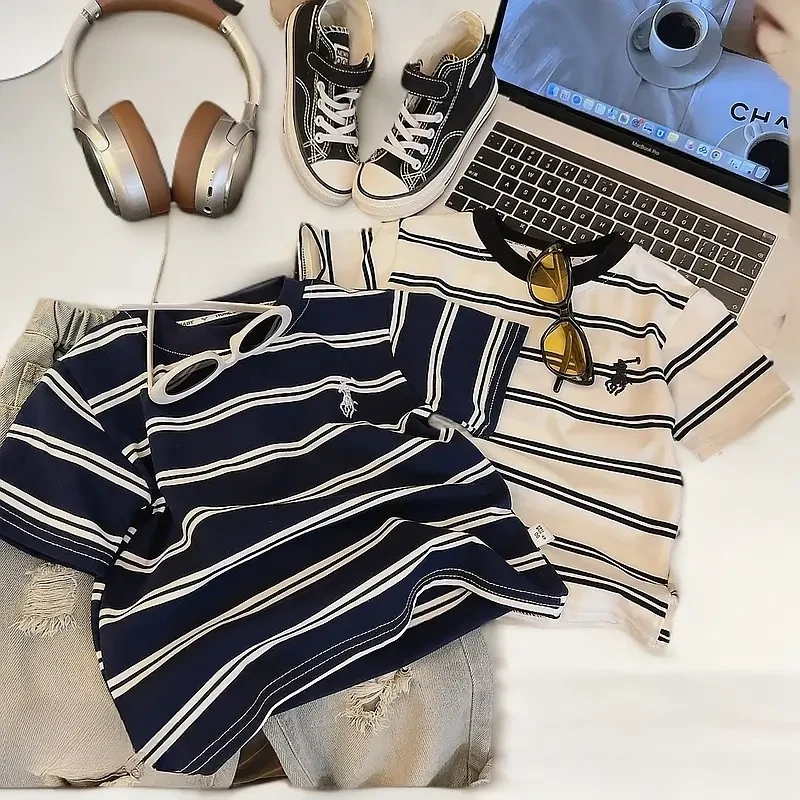 【小小首尔专属清货】2025新款夏季条纹韩版T恤百搭圆领上衣休闲男