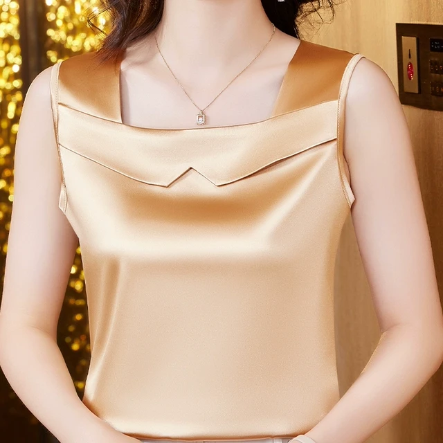 法式蕾丝吊带背心女外穿春夏西装内搭无袖打底衫醋酸缎面真丝上衣