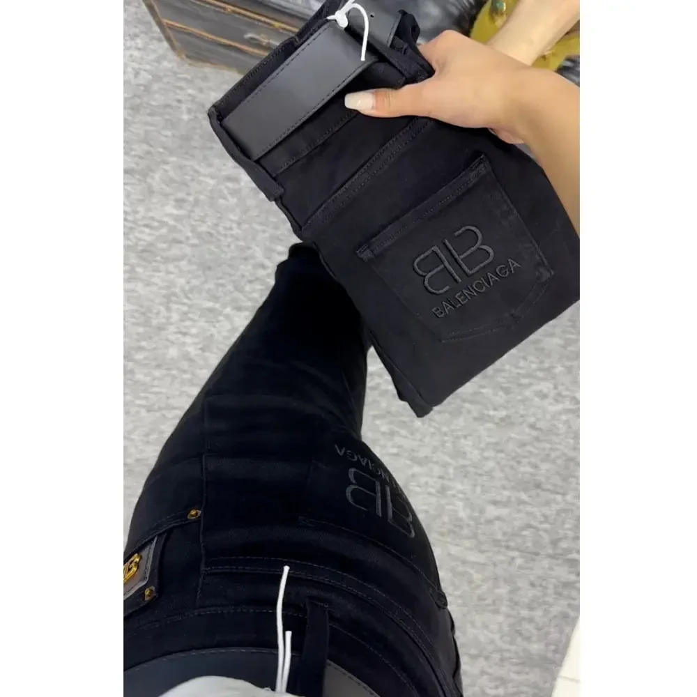 2025秋冬加绒大码显瘦洋气九分牛仔裤女小个子黑色弹力小脚铅笔裤