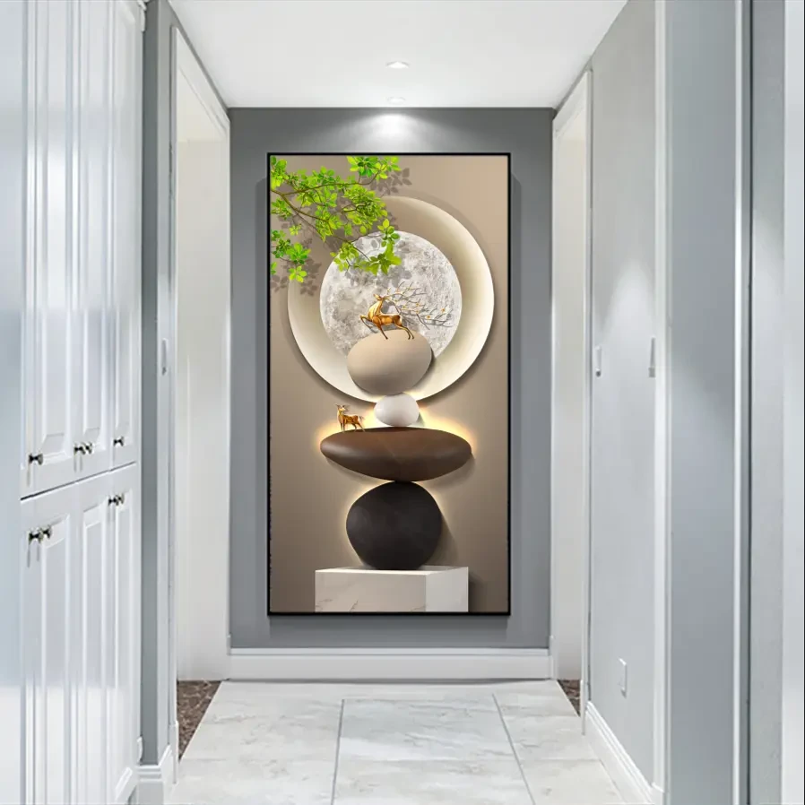 石来运转轻奢玄关装饰画现代简约入户挂画走廊过道壁画