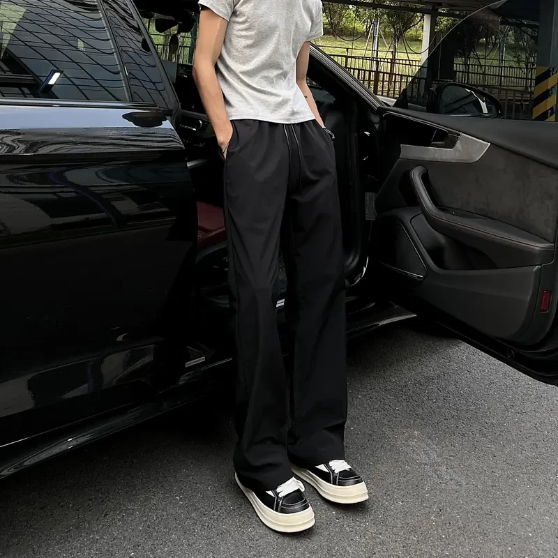 深灰色冰皮速干裤子男夏季薄款凉感运动休闲裤美式修身直筒微喇裤