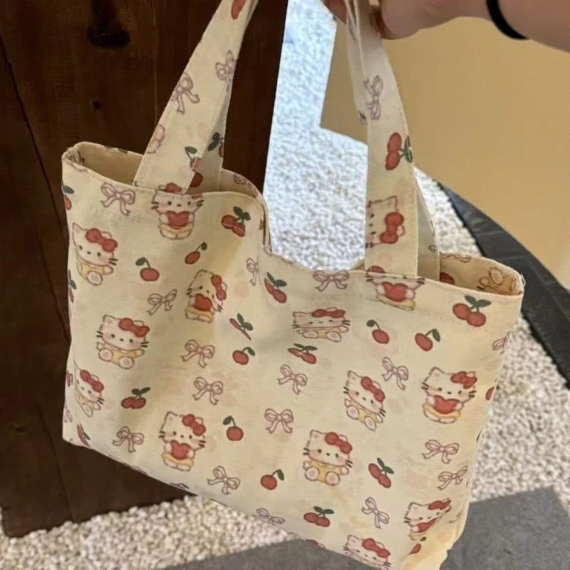 樱桃猫咪ins高颜值帆布包新款百搭大容量通勤包小众便当手提包女
