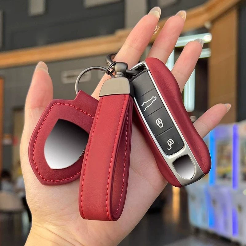 适用于保时捷真皮钥匙壳新款卡宴Macan帕拉梅拉钥匙扣包套718/911
