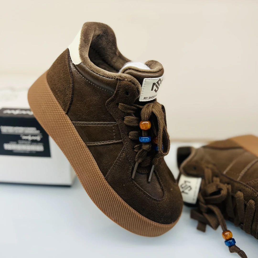 德训鞋冬季圆头串珠时尚休闲鞋加厚学步鞋休闲鞋女运动