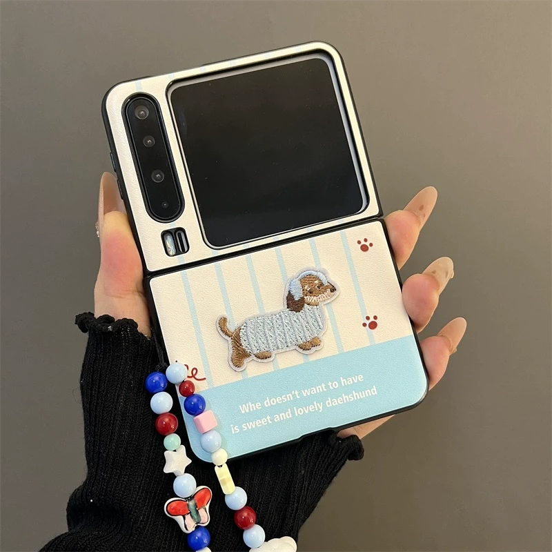 立体刺绣腊肠狗适用华为purax典藏版折叠屏手机壳pocket2链条女款