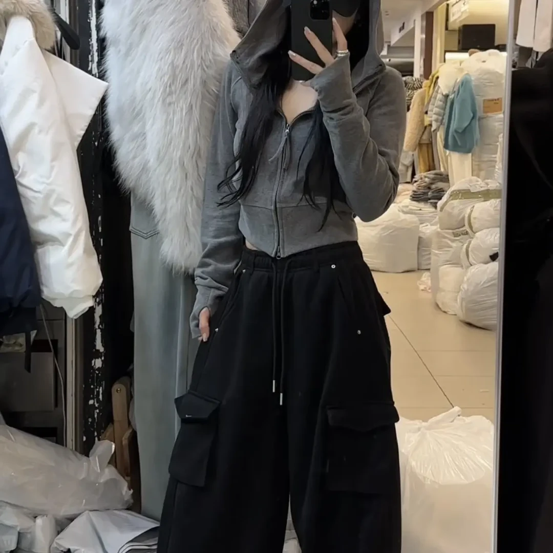 实体品质 德绒连帽衫拉链高级感慵懒风女装上衣 工装裤休闲裤