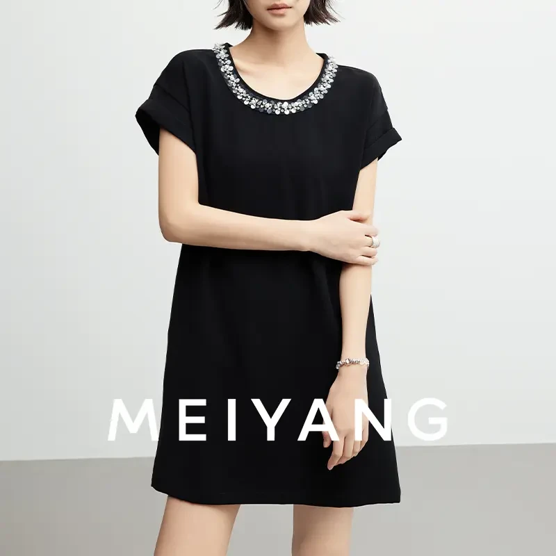 美洋MEIYANG【商场同款】 心动序曲连衣裙 复合纱圆领中长裙