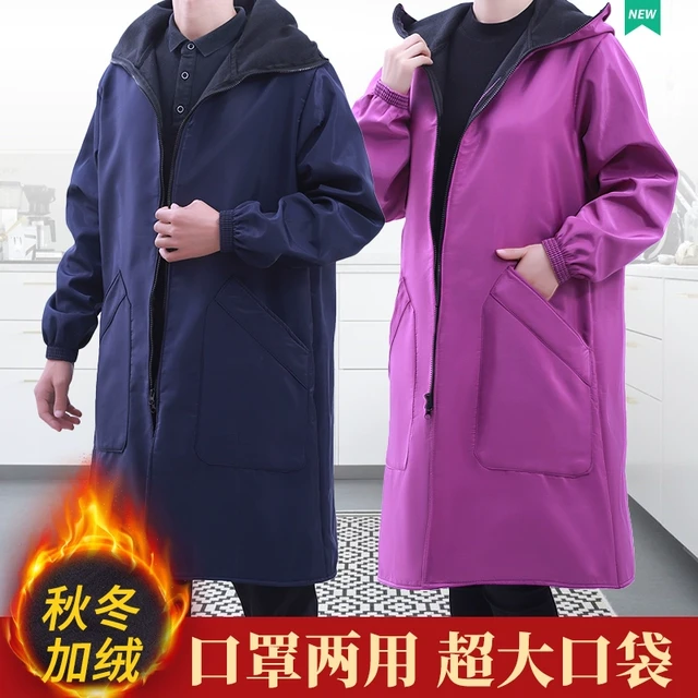 秋冬加绒时尚防水罩衣升级防风保暖工作服大人家用厨房围裙防脏衣
