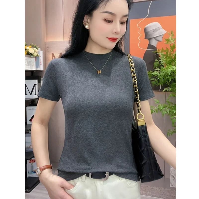 【夏装推荐】2025新款小圆领显瘦打底衫显身材洋气修身内搭短袖T恤