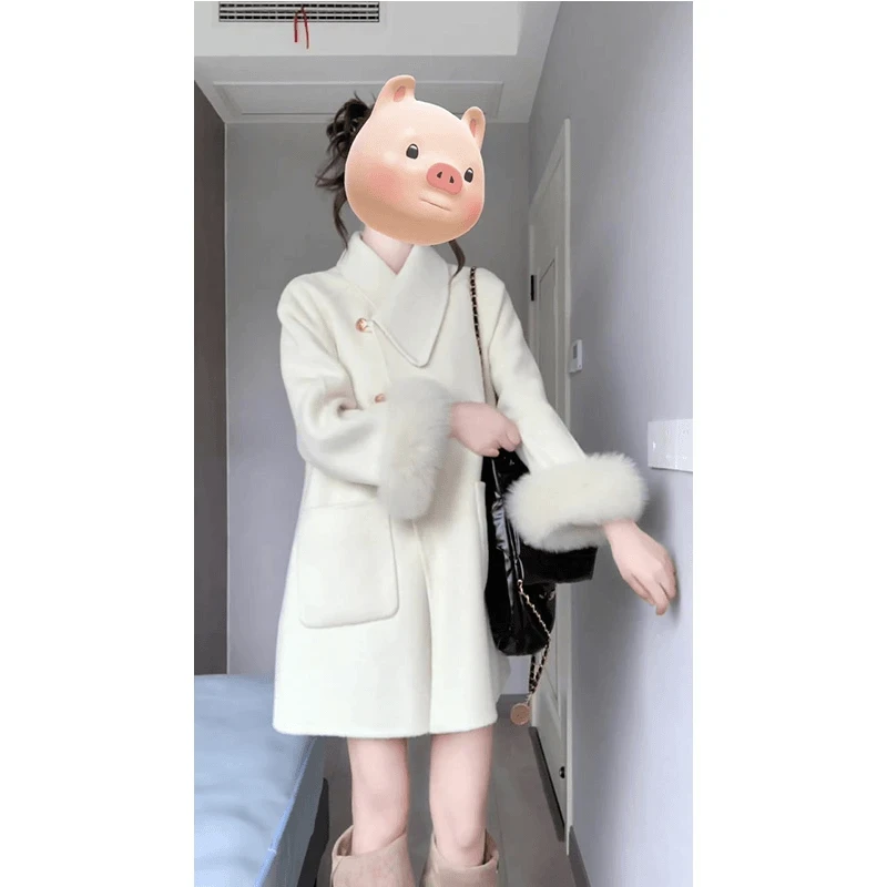 法式富家干金小香风毛呢外套女2024秋冬新款高级感毛毛抽呢子大衣